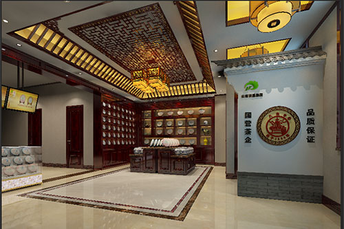 东兴古朴典雅的中式茶叶店大堂设计效果图